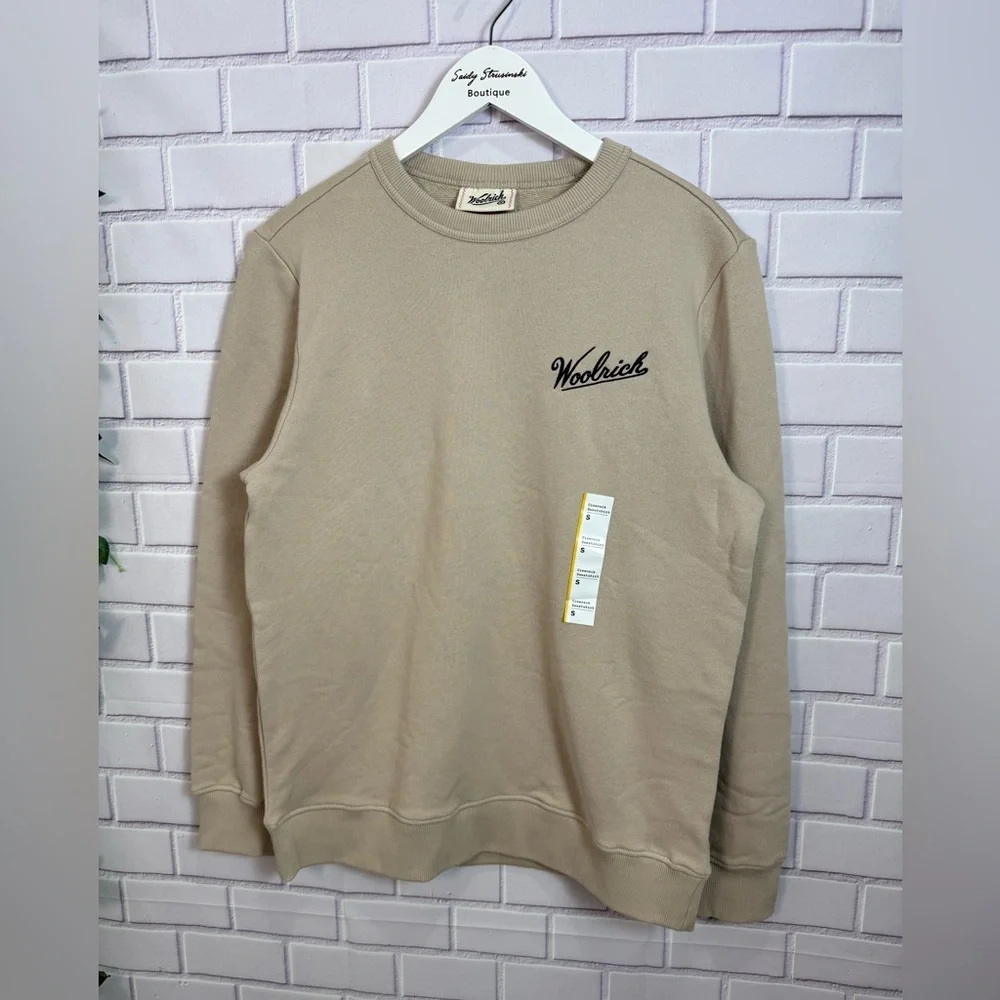 Woolrich Graphic 100% Crewneck Sweatshirt Boots Print Beige Size S - Picture 4 of 12